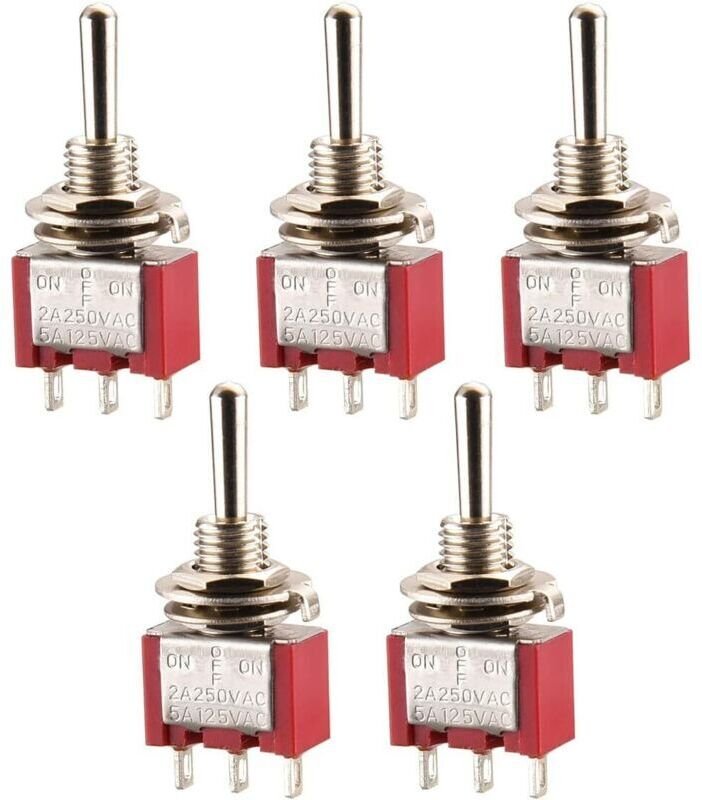 MTS-123 Mini-Wippschalter, (EIN)-AUS-(EIN), SPDT, 3-polig, 2 A 250 V, 5 A 120 V, UR-gelistet, 5 Stück