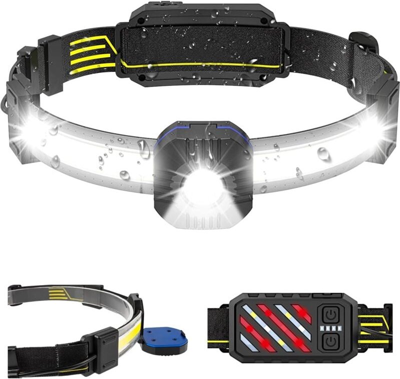 Ersandy - Wiederaufladbare LED-Stirnlampe, 230°, 500 Lumen, Taschenlampen, Stirnlampe, 10 Beleuchtungsmodi, 1200-mAh-Akk...