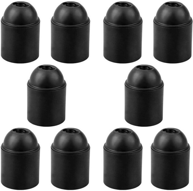 10 Stück schwarze E27-Fassungen, E27-Fassungshalter, glatter Boden für freiliegende Glühbirne und dickes Gewinde, E27