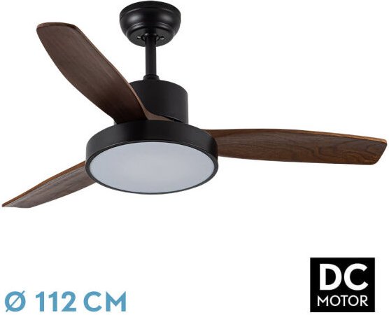 Abrila - KAVALA Fan DC Schwarz mit three Reversible Blades in Oak Colour 3 Temperatures deLight with Timer and Remote Co...