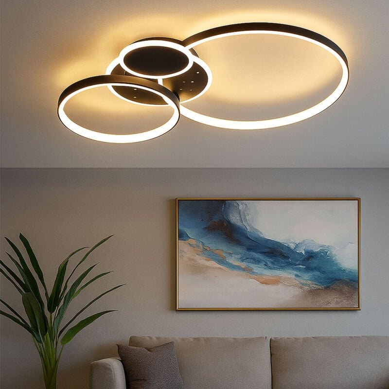 Led Ring Deckenleuchte dimmbar Deckenlampe Ringe schwarz dimmbare Deckenleuchte Wohnzimmer, 3 Stufen, Metall, 32,5W 2100...