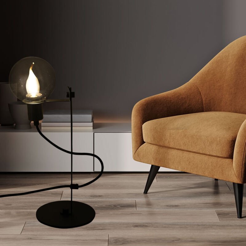 Tischleuchte Höhenverstellbar Tischlampe schwarz Beistellleuchte Glaskugel, Metall, 1x E14 Fassung, HxBxT 47x16x25,2 cm