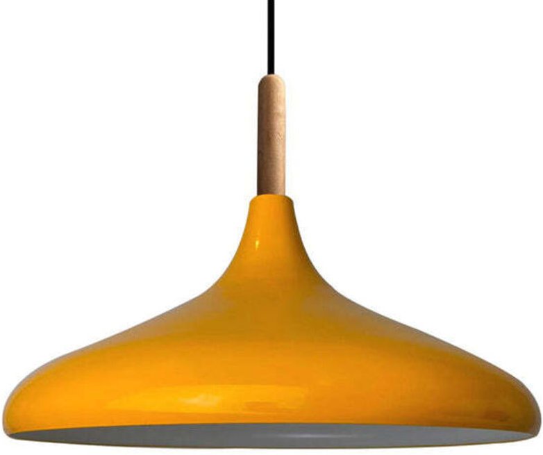 Thumbnail - Schlichte Pendelleuchte mit Gelb Holzkopfteil – Vintage Kronleuchter E27 Ø35 cm für Wohnzimmer, Schlafzimmer oder Esszim...