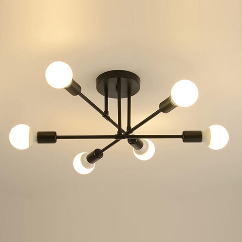 Thumbnail - Goeco - Moderne LED-Deckenleuchte, Retro-Pendelleuchte, Vintage-Lüster mit 6 Lichtern, E27-Fassung, Metall-Lampe für Woh...