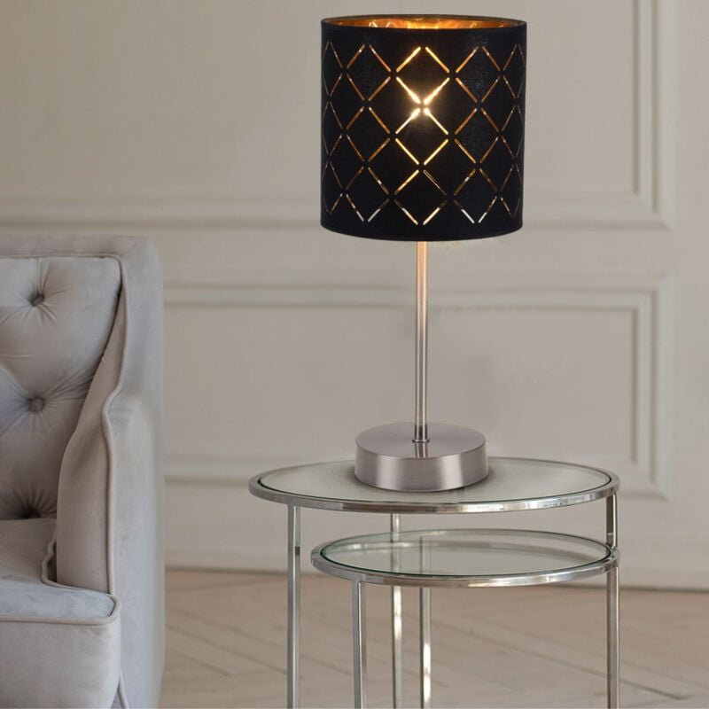 Globo Lighting - led Tischlampe schwarz-gold Tischleuchte Nickel matt Textil orientalisch, 1x E14 led warmweiß, Höhe x B...