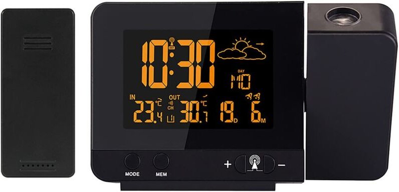 Digitaler Projektionswecker mit Wetterstation, Innen-/Außentemperatur, USB-Ladegerät, Doppelwecker für Schlafzimmer, Kli...
