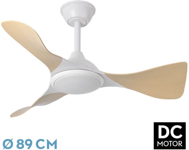Dc Deckenventilator 'Caimán', dimmbar mit Fernbedienung (36W 3CCT 3600lm), weiß und buche