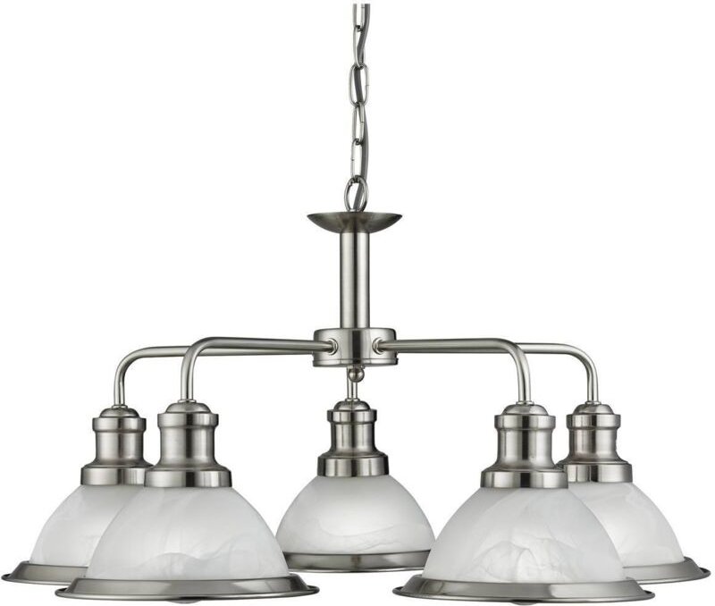 Searchlight Bistro - 5 leichte mehrarmige Deckenanhänger Satin Silber, saures Glas, E27