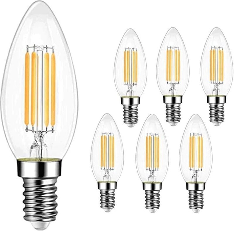Jusch - Set mit 6 Vintage-LED-Kerzenglühlampen E14, 4-W-LED-Glühbirne, entspricht 40 w, E14-Glühbirnen mit Vintage-Ediso...