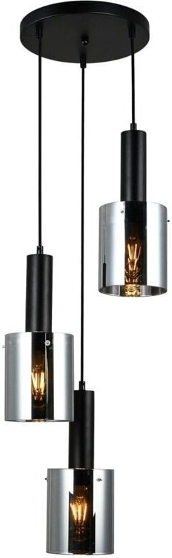 Sardo - Modern Hanging Pendant Black 3 Light mit Glas, Smoky Shade, E27 - Italux