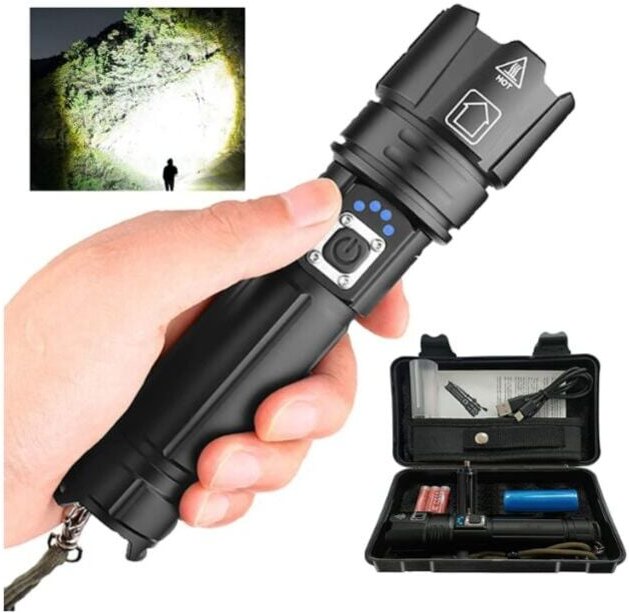 Superhelle P70-LED-Taschenlampen 30000–100000 Lumen, wiederaufladbare XHP70.2-LED-Taschenlampe, taktische Taschenlampe m...