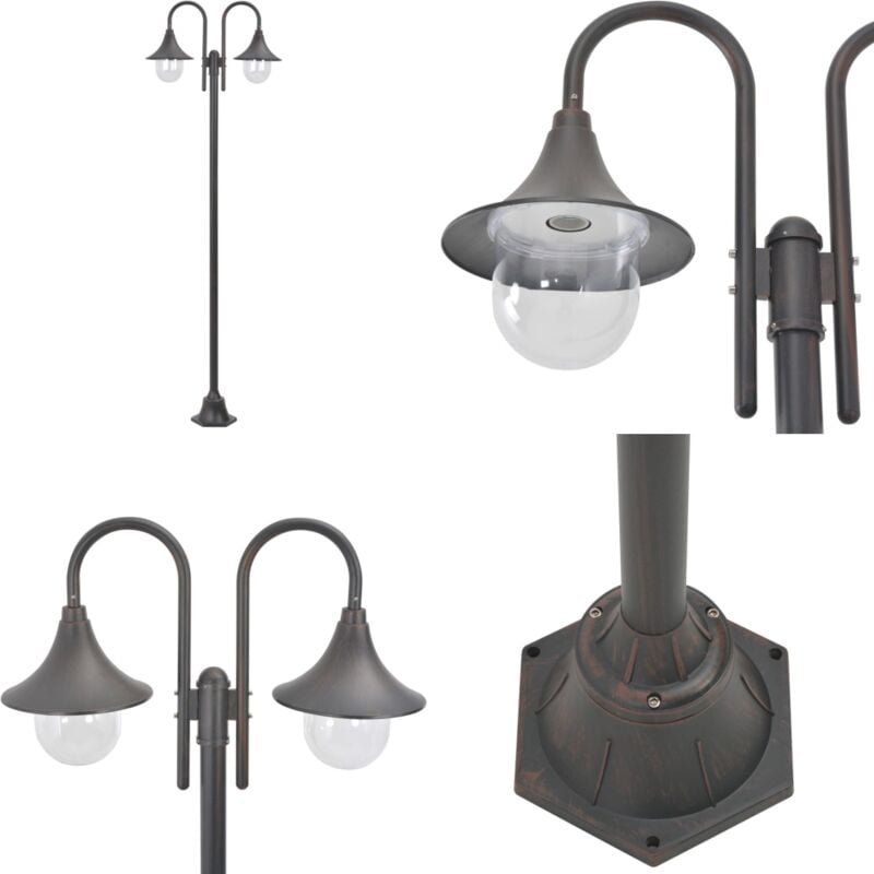 Thumbnail - Garten-Pollerleuchte E27 220 cm Aluminium 2-Laterne Bronze - Gartenleuchte - LED-Beleuchtung - Außenstehleuchte - Latern...
