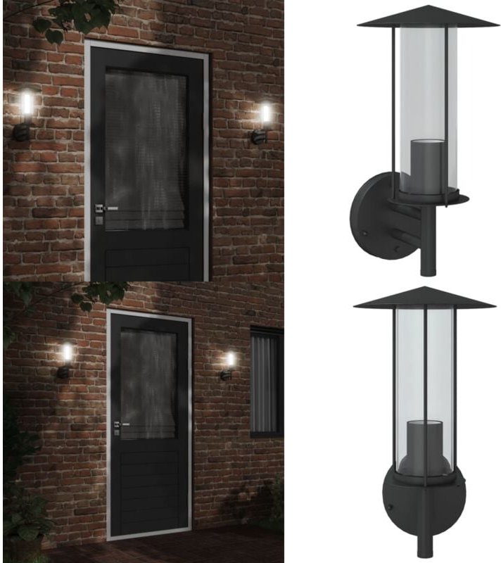 Außenwandleuchte Schwarz Edelstahl - Outdoor Wandleuchte - Edelstahl Leuchte - Gartenleuchte - IP44 Leuchte - led Wandle...