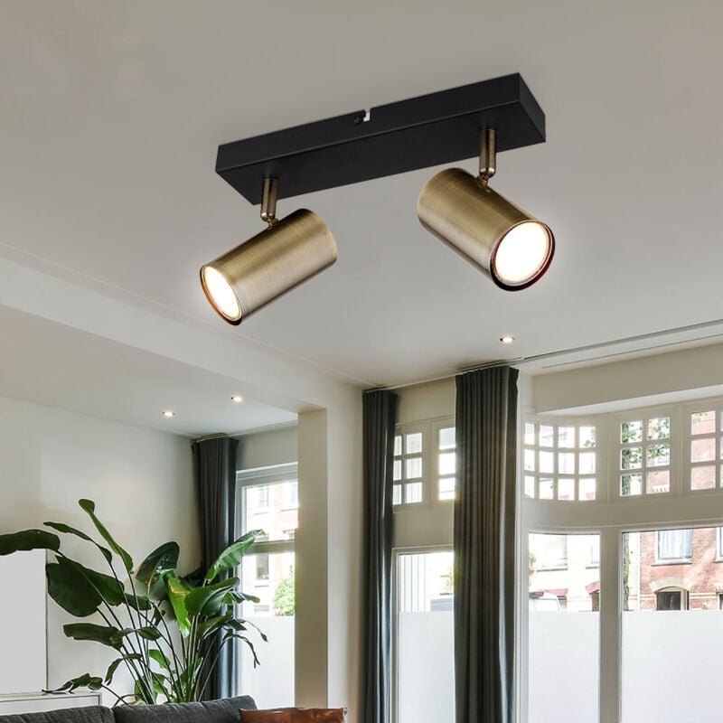 Deckenstrahler Spotleiste Deckenlampe Schlafzimmerlampe Deckenleuchte 2-flammig, Strahler beweglich, Metall Messing, sch...