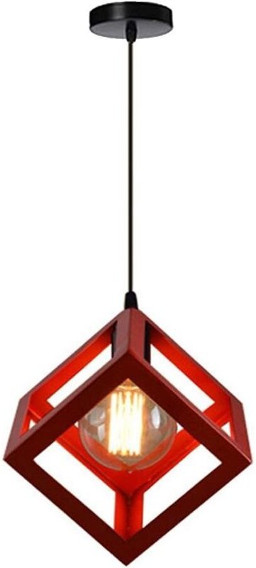 Modern Pendelleuchte e27 Metall Eisen Quadrat Hängend Pendelleuchte Schlafzimmer Wohnzimmer Hängelampe(Rot)