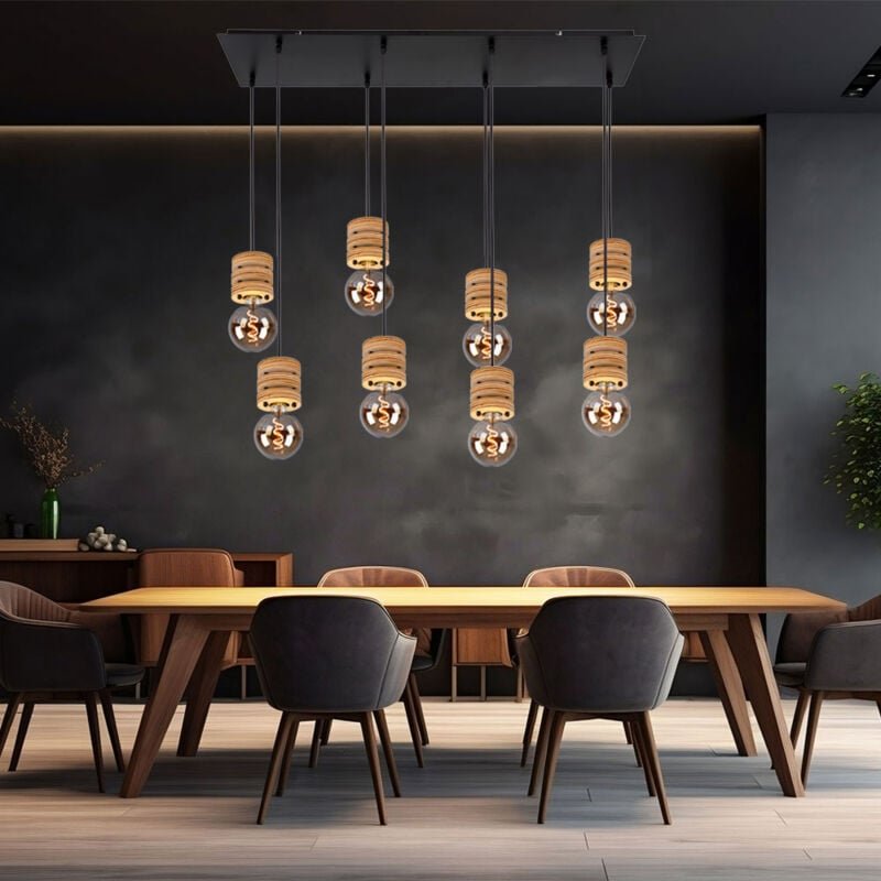Esstischlampe hängend Holz Pendelleuchte Esstisch Holz Holzlampen Decke hängend, Metall mdf schwarz, 8x E27 Fassung, LxB...