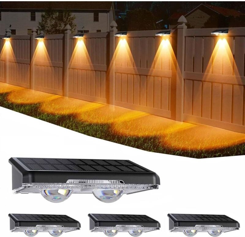 Solar Außenwandleuchte 4er Set, IP44 wasserdichte Solar Außenlampe mit 11 Modi, Warmweiß & Kaltweiß & Mehrfarbig Solar A...
