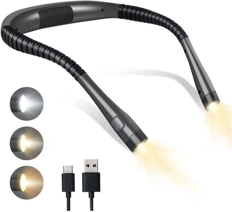 Wiederaufladbare Nackenleselampe, Nachttischlampe, 3 Farben, 6 Helligkeitsstufen, klappbare Arme, lange Akkulaufzeit, id...