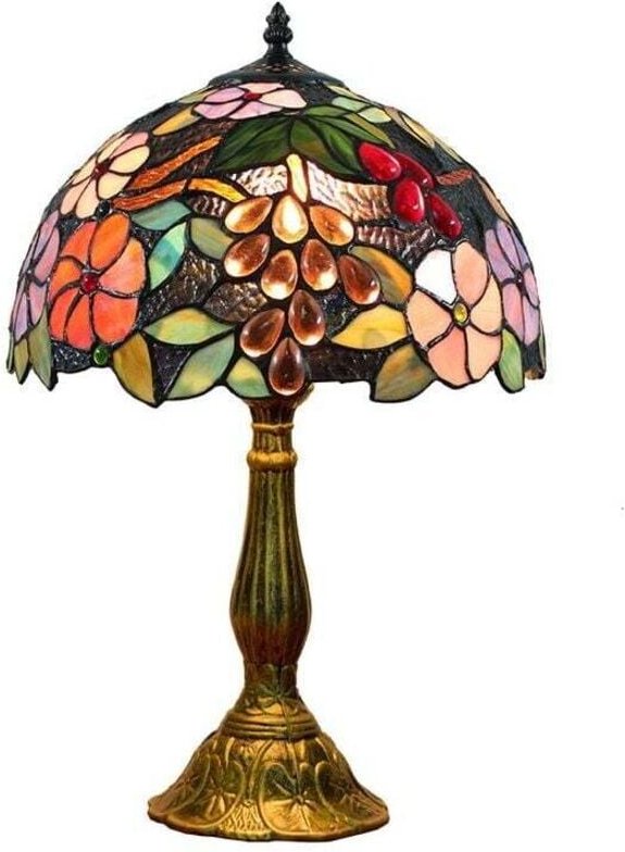 12 Pouces Vintage Pastorale Fleurs Magnifiques Vitrail Style Lampe de Table Lampe de Chambre Lampe de Chevet [Energiekla...