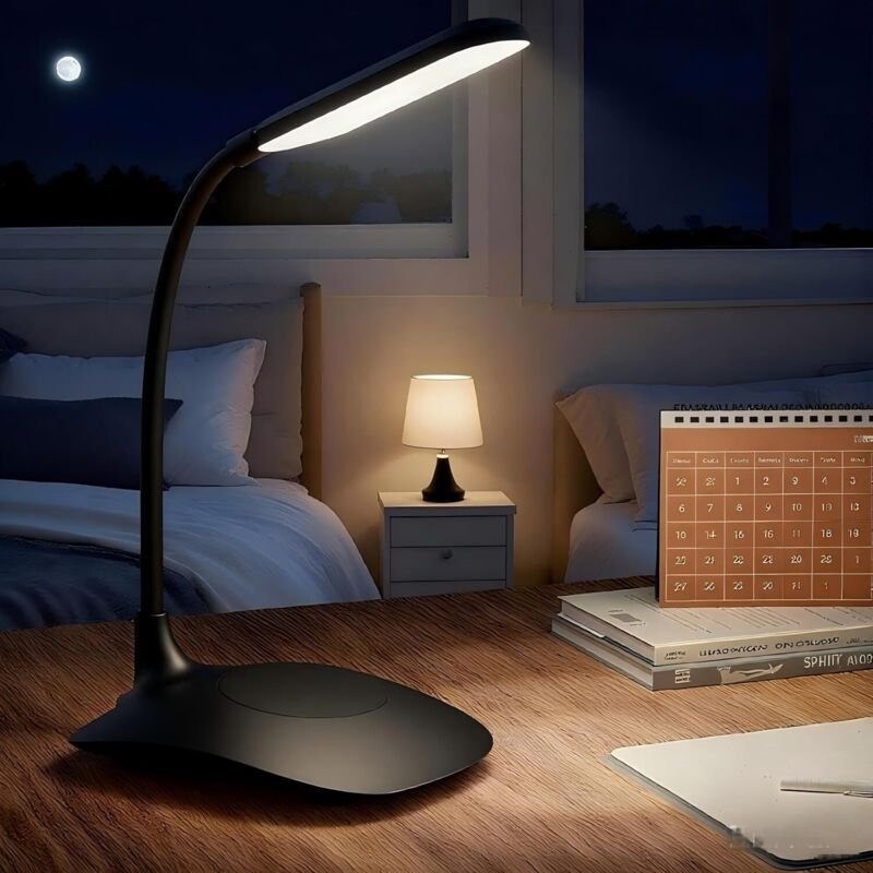 Schwarze LED-Schreibtischlampe mit Touch-Steuerung und Dimmer, 12,5 x 10 x 27,5 cm, verstellbar für Büros, Schlafzimmer ...
