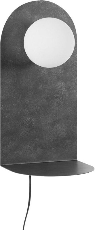 Wandleuchte Graphitgrau Metall 1-Flammig mit Ablage Regal Schirm Kugelform Schalter Langes Kabel für Steckdose Modern Sc...