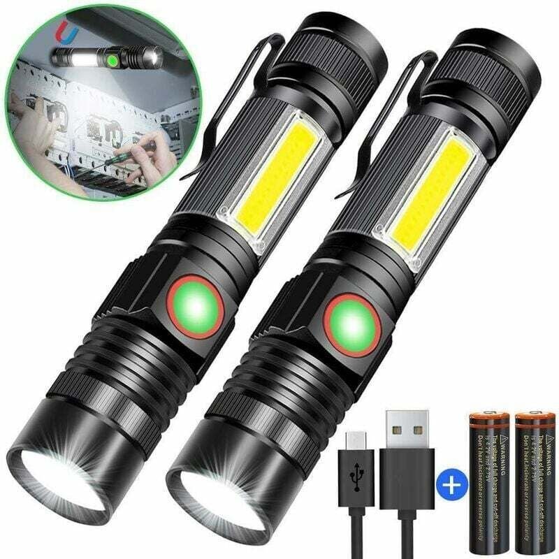 2x Taschenlampe, leistungsstarke, per USB wiederaufladbare LED-Taschenlampe, Camping, Wandern usw., Sicherheitsbeleuchtu...