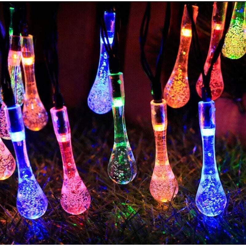 Solar-Lichterkette, 8 Modi, wasserdicht, Wassertropfen-Lichterkette, Party-Dekoration, 6,5 m, 30 LEDs (mehrfarbig)