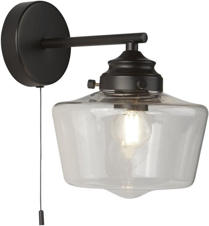 School House 1 Light Wandleuchte, Schwarz, Opalglas IP44 - Searchlight