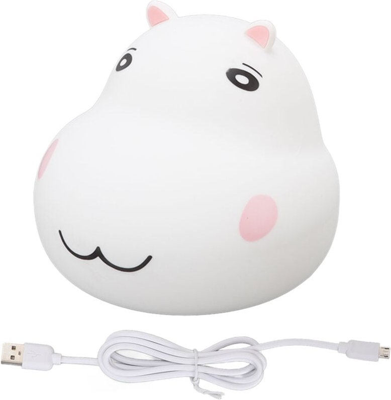 Tipp-Nachtlicht, farbwechselndes Silikon-Nachtlicht mit 7 Farb-Atemmodi, niedliches wiederaufladbares Nilpferd-Silikon-N...