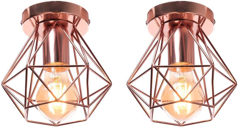 2x Pendelleuchte Antik, Ø16cm Mini Diamant-Form Kronleuchter, Vintage Hängelampe mit Käfig für Wohnzimmer Schlafzimmer E...