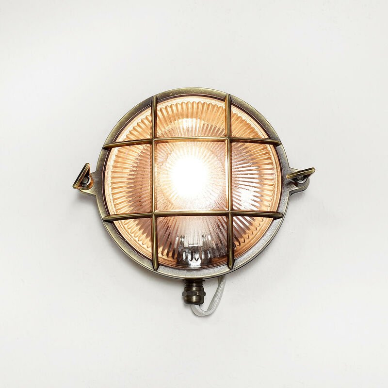 Außenwandleuchte Antik aus Messing Glas rostfrei