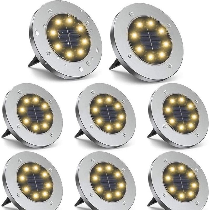 8-teiliges Solar-Gartenleuchten-Set für den Außenbereich, 8 LED-Bodenleuchten, 3000K Warmweiß, IP65 wasserdicht, Einbau-...