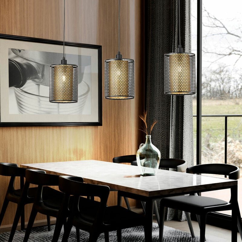 Wofi - Hängeleuchte 3 flammig Pendelleuchte schwarz Esszimmerlampe Höhenverstellbar, Metall goldfarben, 3x E14 Fassungen...