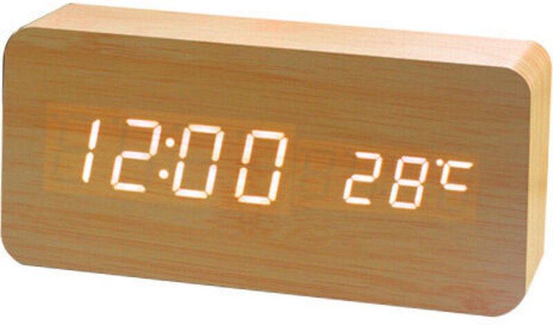 Digitale Holzuhr – Multifunktionaler LED-Wecker mit Zeit-/Datums-/Temperaturanzeige und Sprachsteuerung für Zuhause und ...