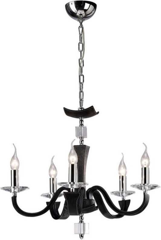 Inspired Diyas - Nardini - Deckenanhänger Kronleuchter 5 Hell poliertes Chrom, schwarzes Kunstleder, Kristall
