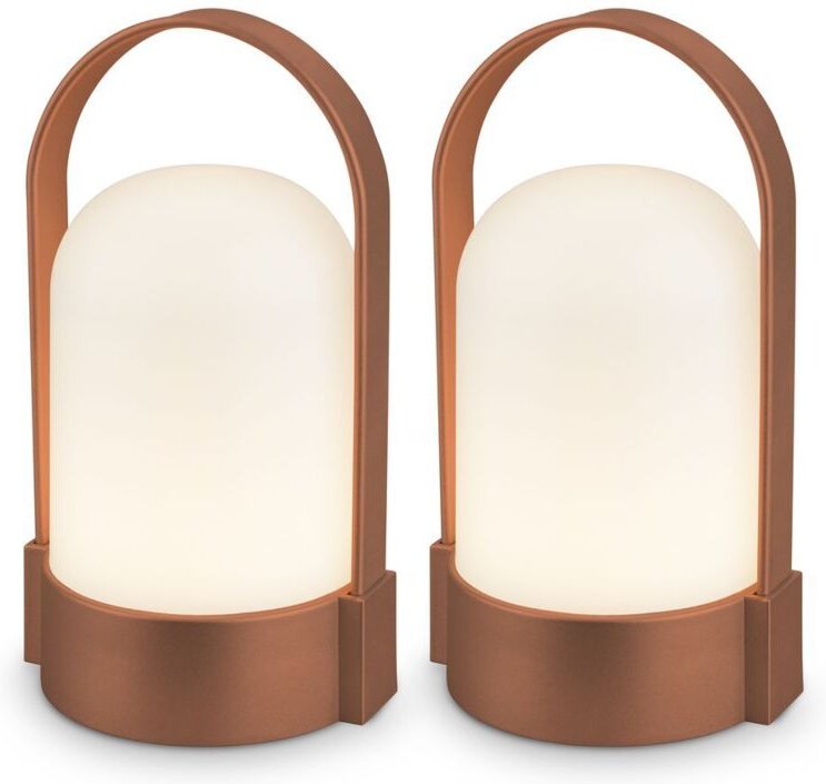 Briloner ASA 2er Set LED Tischlampe kabellos, Dimmbar, Touch, USB-C Aufladung, IP44, Braun, 9x8x15,5 cm