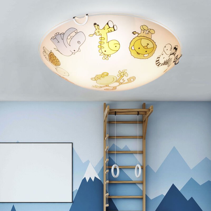 Globo Lighting - led Kinderleuchte Deckenlampe Glas Kinderzimmerlampe rund, Glas bunt mit Tiermotiven, 2x 11W 2x 1055lm ...