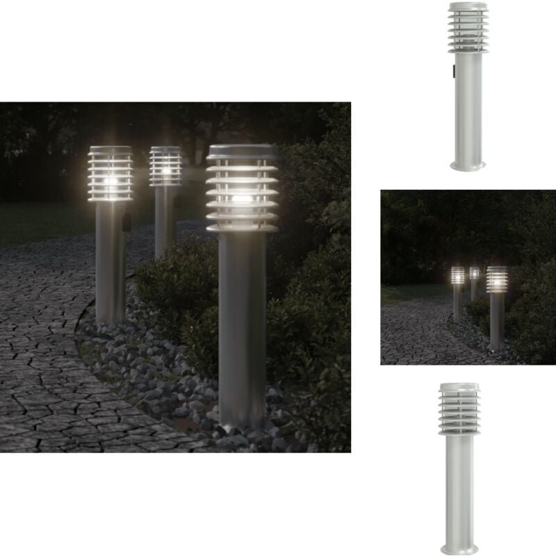Wegeleuchte mit Steckdose Silbern 60 cm Edelstahl - Outdoor-Beleuchtung - Gartenlampe - LED-Lampe - Edelstahl Lampe - We...