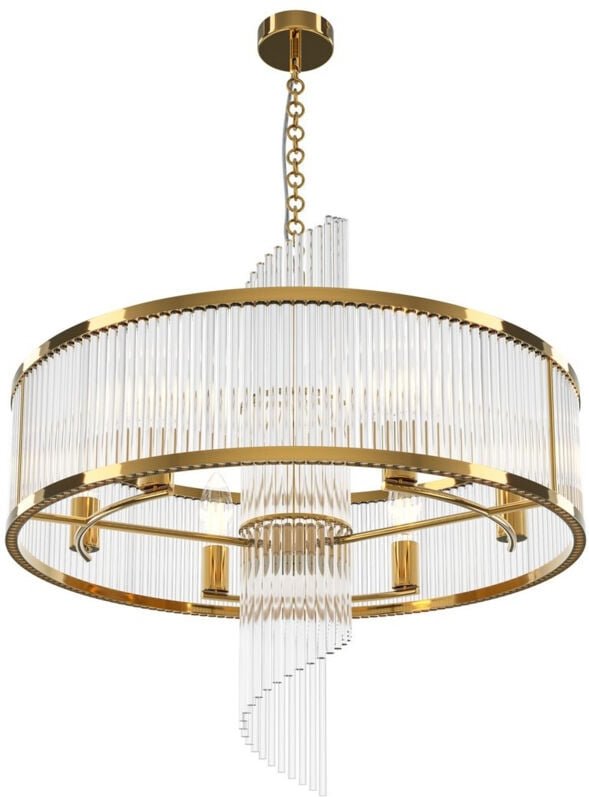 Thumbnail - Maytoni Frame Moderne 58 cm zylindrische Pendelleuchte, goldfarben, 6 x E14, Glasschirm