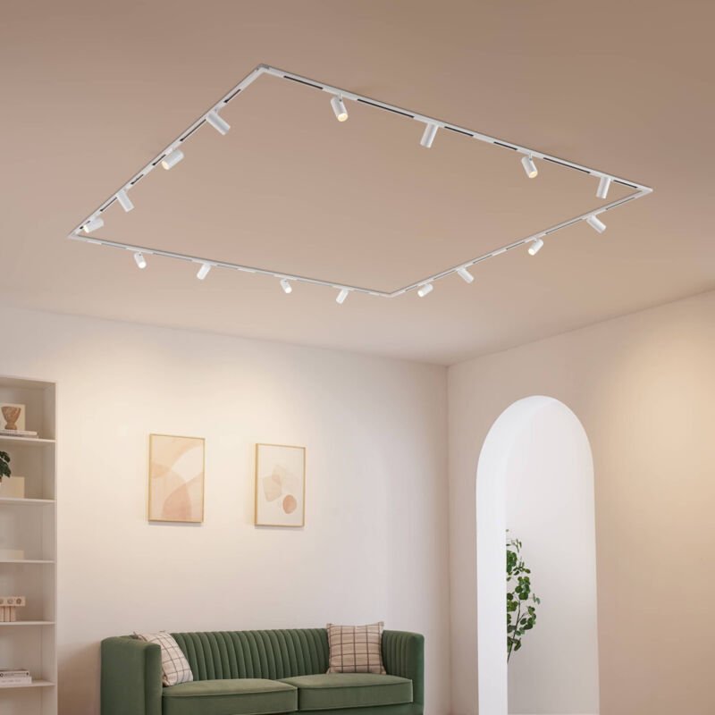 Große weiße Schienen Deckenleuchte mit 16 schwenkbaren Spots 112W LED - Externer transformator - Lyne
