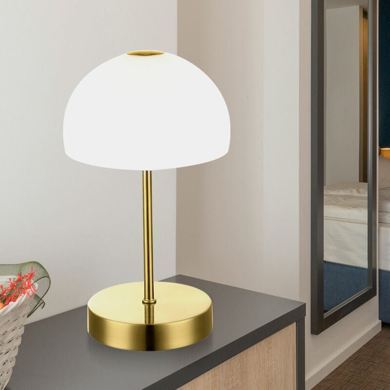 LED Schreib Nacht Tisch Leuchte Glas weiß opal Wohn Zimmer messing Lese Lampe Touch