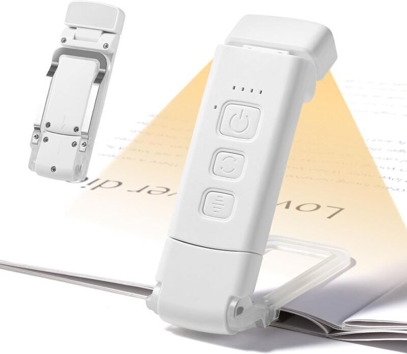 Leselampe, USB-aufladbarer E-Reader, 3 Modi, 5 Helligkeitsstufen, faltbare Mini-Clip-Lampe (500 mAh) zum Lesen im Bett, ...