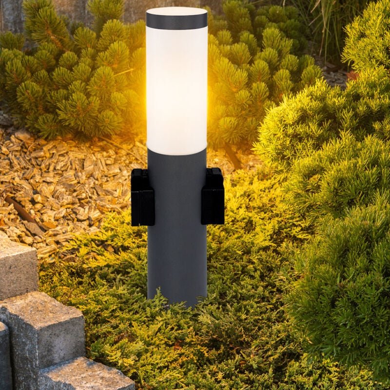 Stehlampe Außenleuchte mit Steckdose Edelstahl Sockellampe Garten Wegeleuchte, opal anthrazit, 1x E27 Fassung, DxH 12,7x...