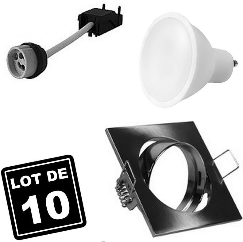 Europalamp - 10 Einbaustrahlers 5W Kaltweiß quadratisch einbaubar schwenkbar Alu gebürstet GU10 led 6000k