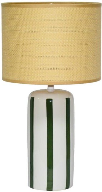 sweeek - Indoor-Tischlampe Keramik Lampenschirm mit Rattanoptik H 44 cm