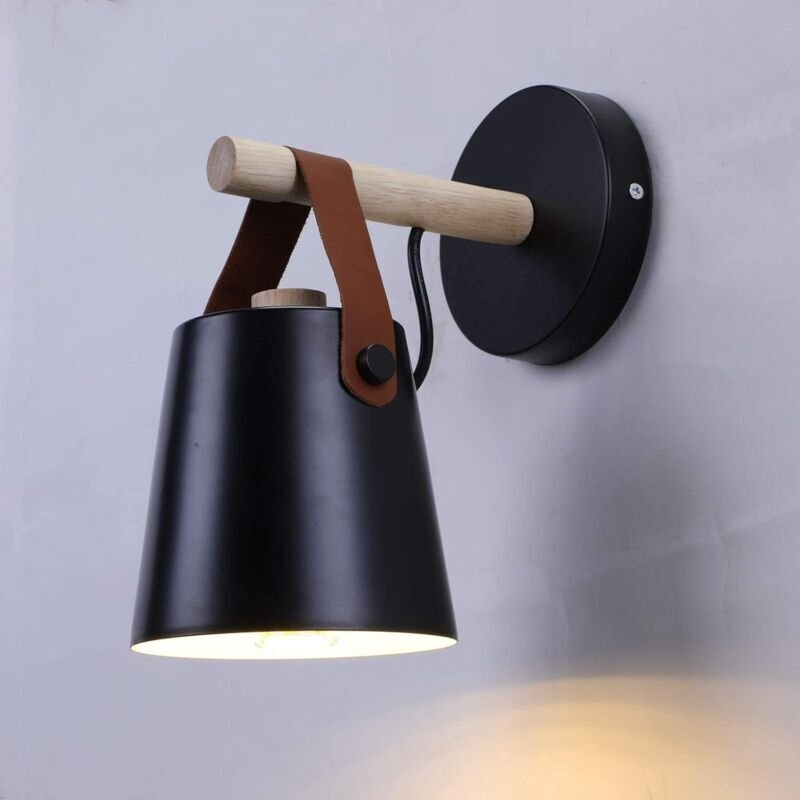 Vintage Industrielle Wandlampe Holz und Eisen Wandleuchte Nordische Innen Retro Beleuchtungskörper für Schlafzimmer Wohn...