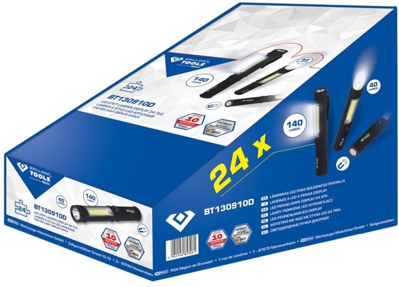 Brilliant Tools - 2 in 1 COB-Taschenlampen-Display, 24-tlg.