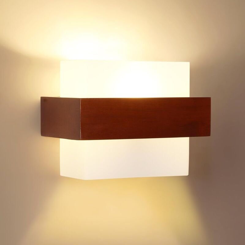 Moderne Wandleuchte, E27, Holz- und Glas-Wandleuchte, minimalistisches Design, Wandbeleuchtung für Schlafzimmer, Wohnzim...