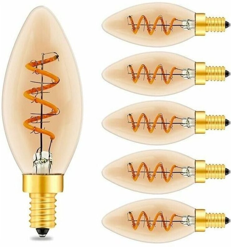 Vintage E14 LED-Kerzenlampe C35, 3 W Spiralfilament-dimmbare LED-Glühbirne E14, bernsteinfarbenes Glas, hoher CRI95, 220...