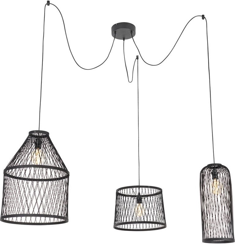 Ländliche Außenhängelampe aus schwarzem Rattan, 3-flammig – Calamus